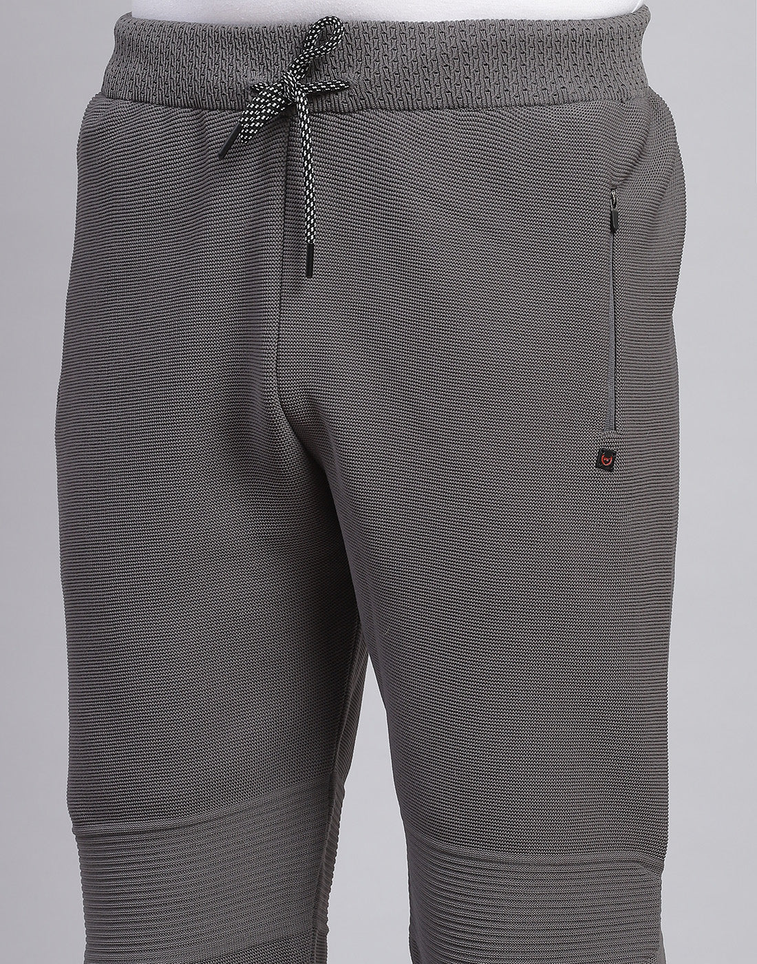 Men Grey Self Design Stand Collar Full Sleeve Tracksuit - Image 9