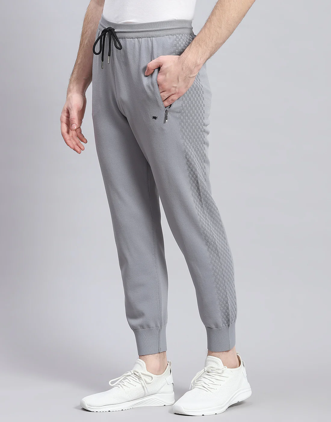 Men Grey Self Design Stand Collar Full Sleeve Tracksuit - Image 7