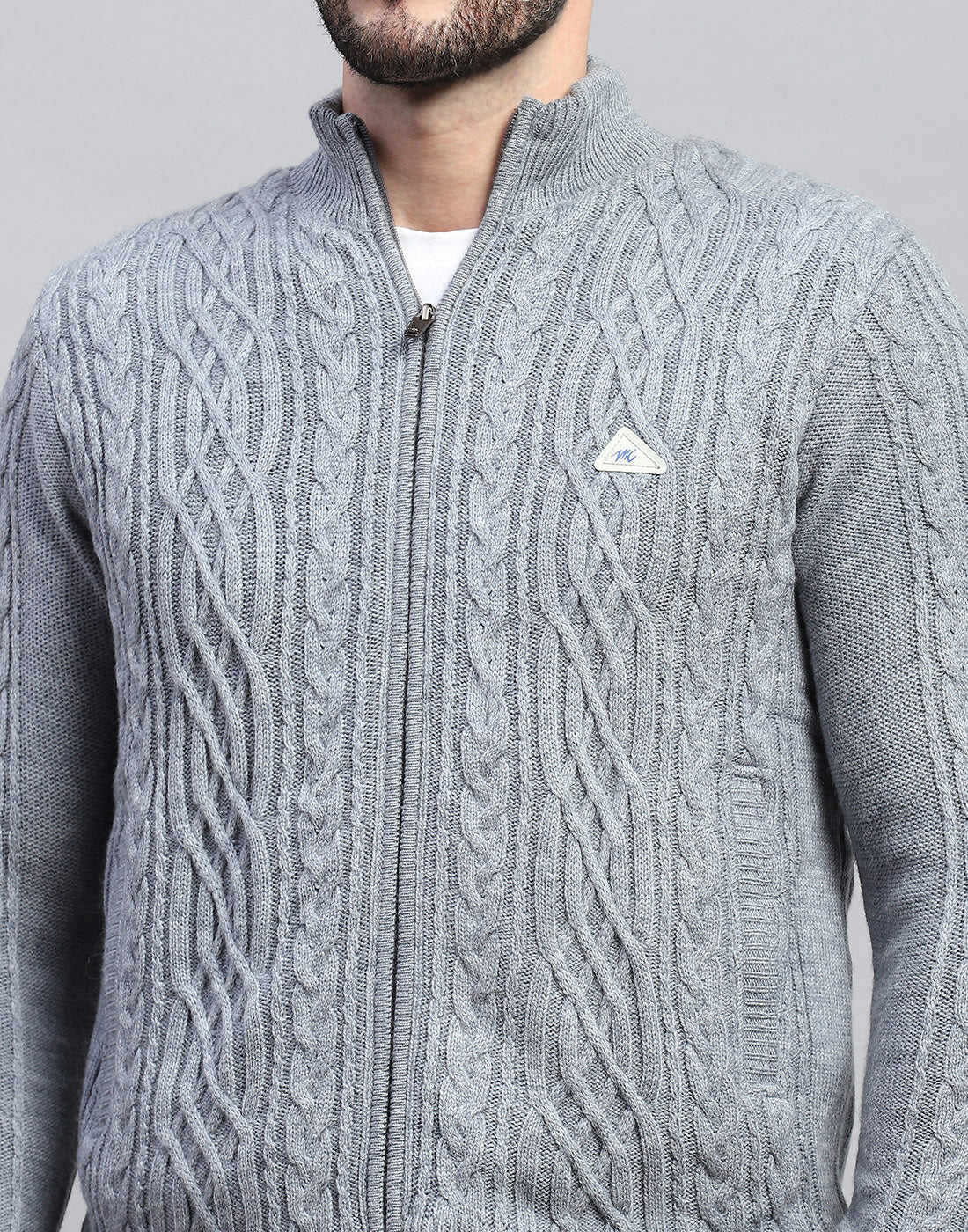 Men Grey Self Design Turtle Neck Full Sleeve Jacket - Image 7