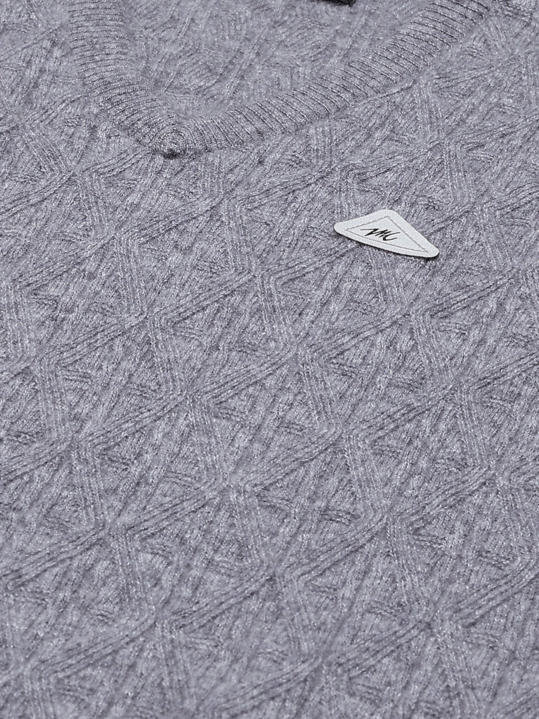 Men Grey Self Design V Neck Sleeveless Sweater - Image 7