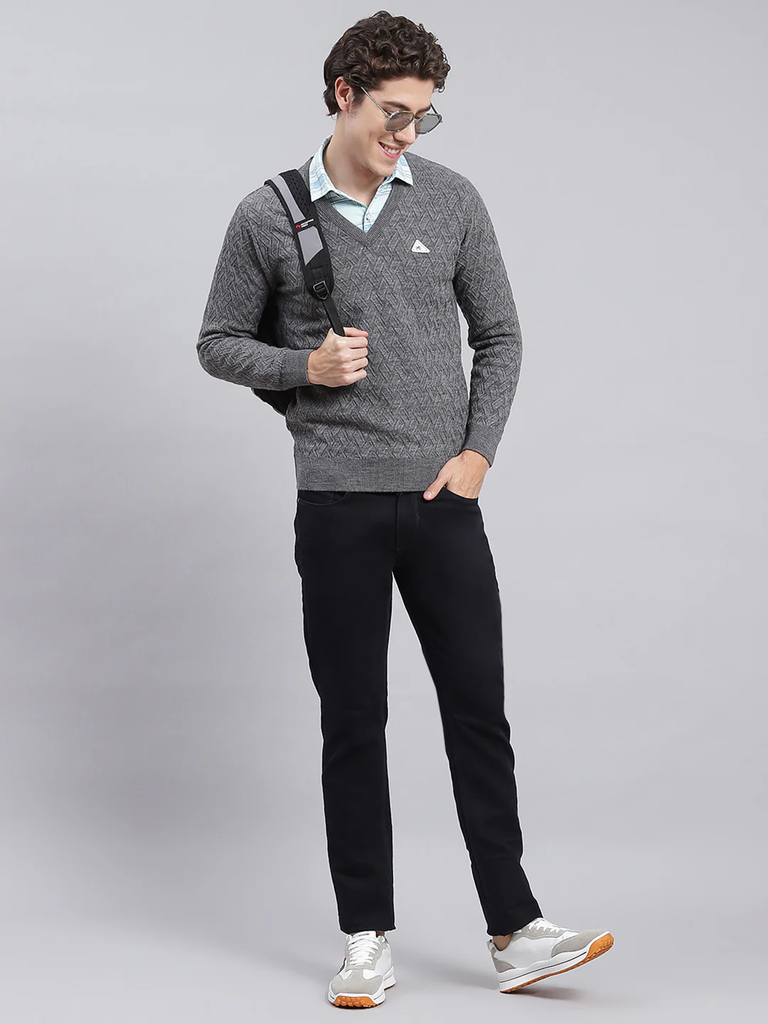 Men Grey Self Design Wool blend Pullover - Image 5