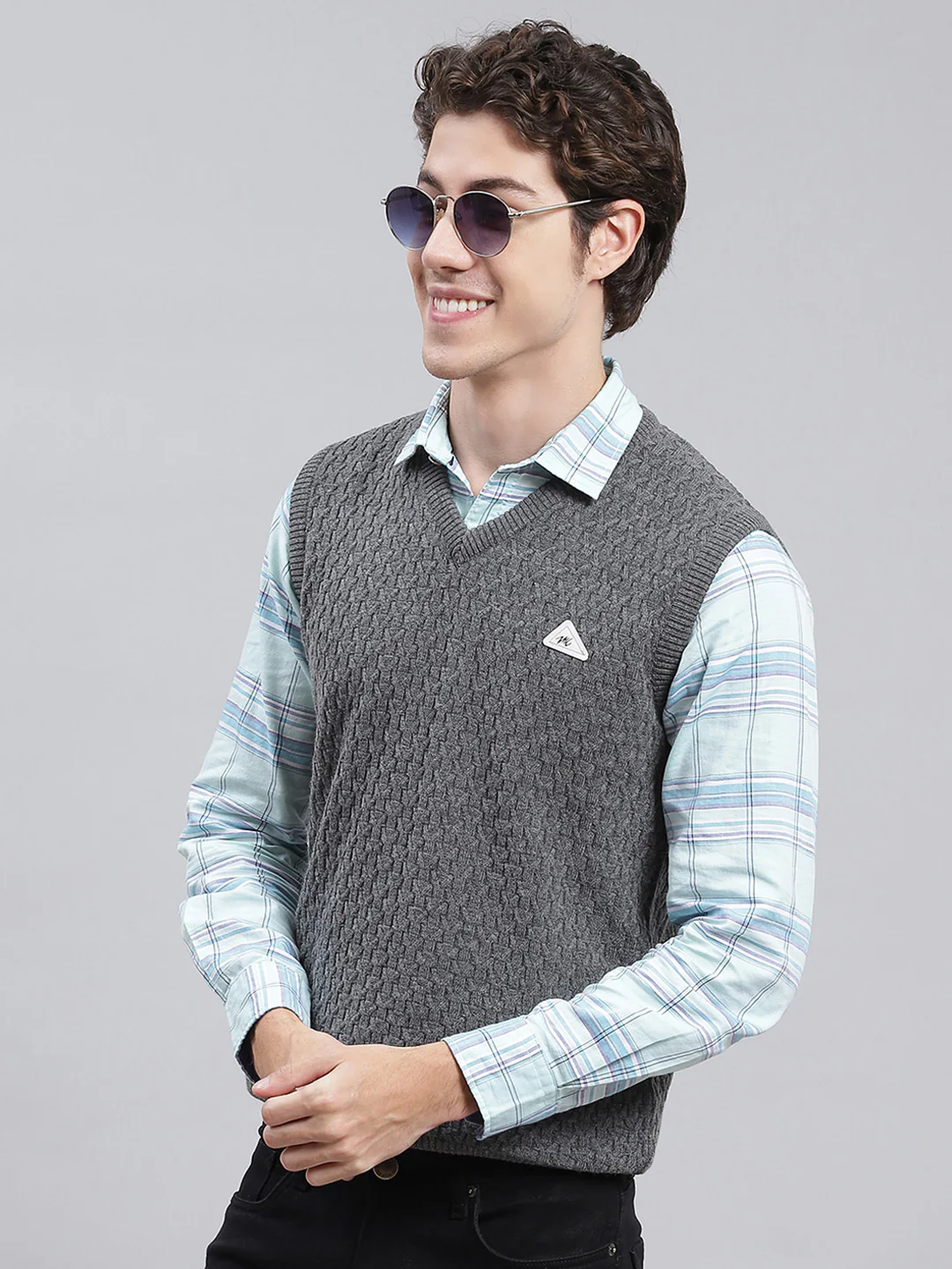 Men Grey Self Design Wool blend Sweater - Image 4