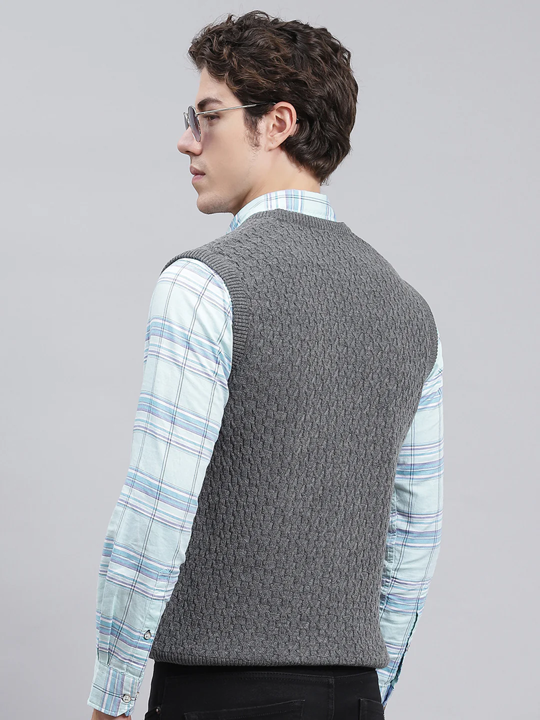 Men Grey Self Design Wool blend Sweater - Image 5