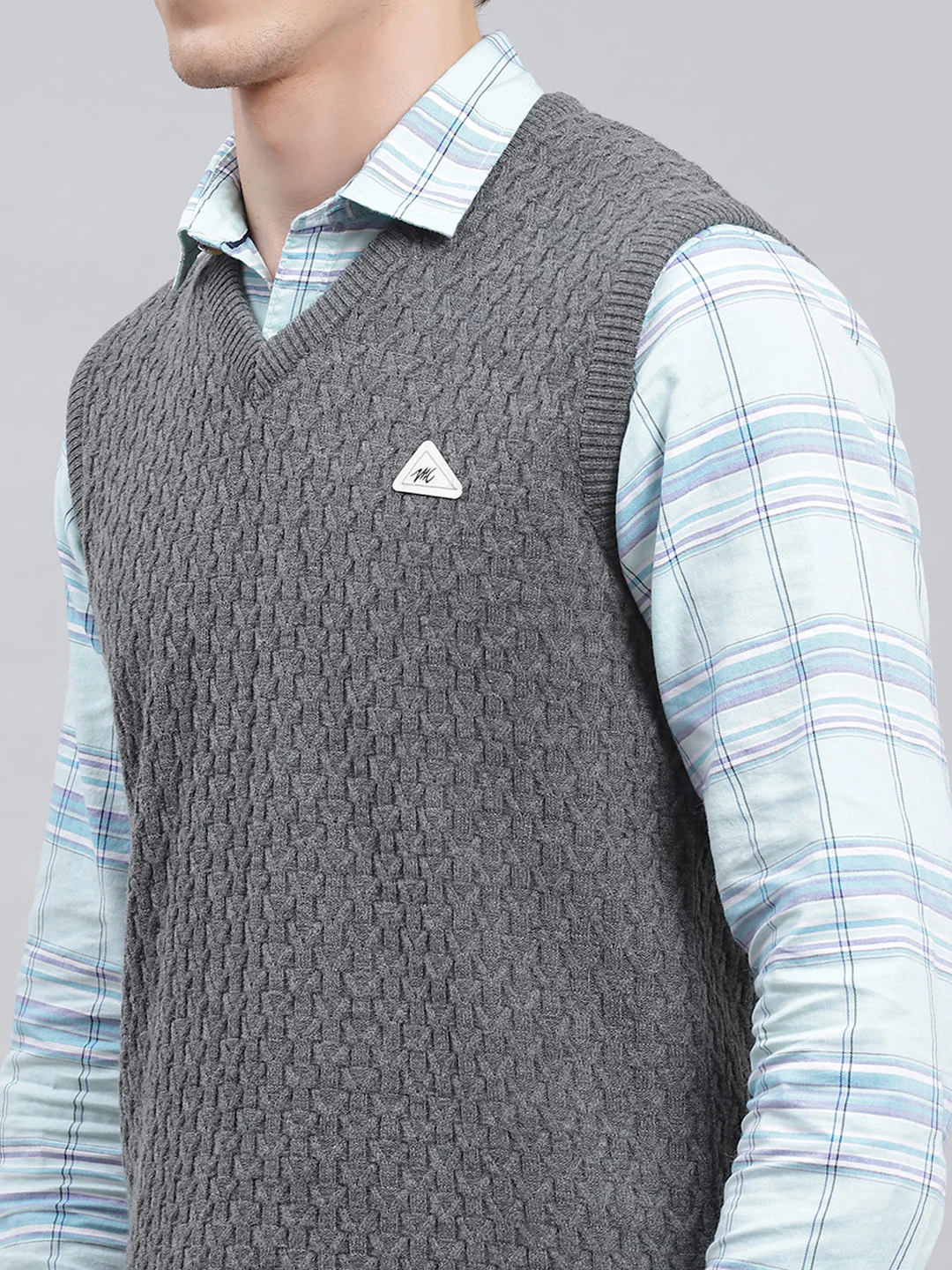 Men Grey Self Design Wool blend Sweater - Image 6