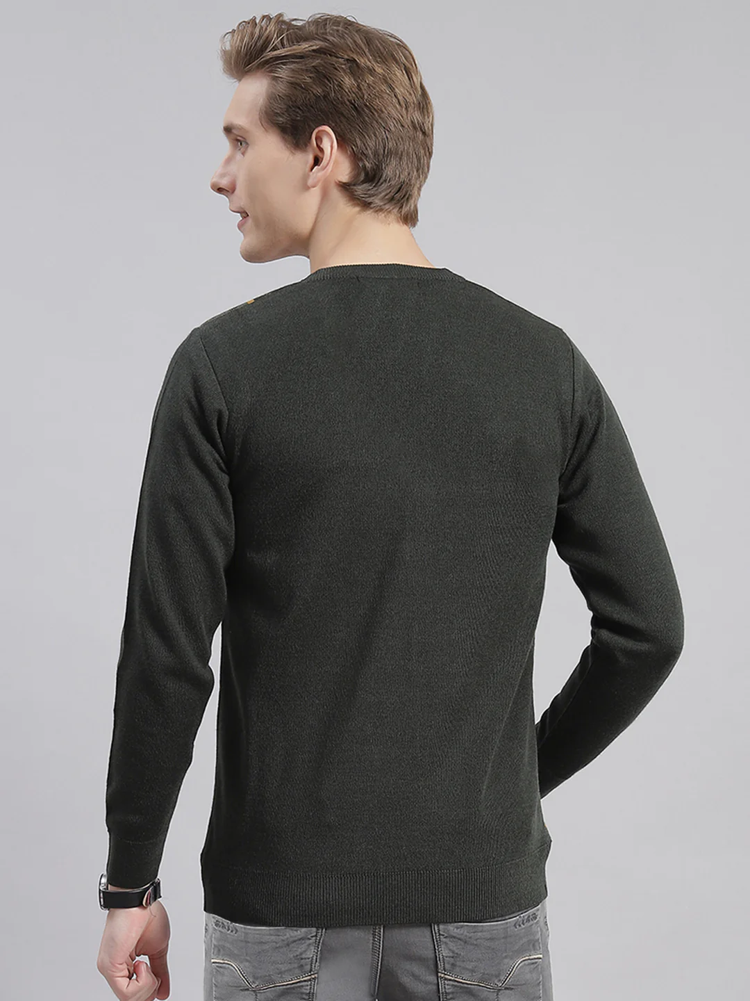 Men Grey Self Design V Neck Full Sleeve Sweaters/Pullovers - Image 5