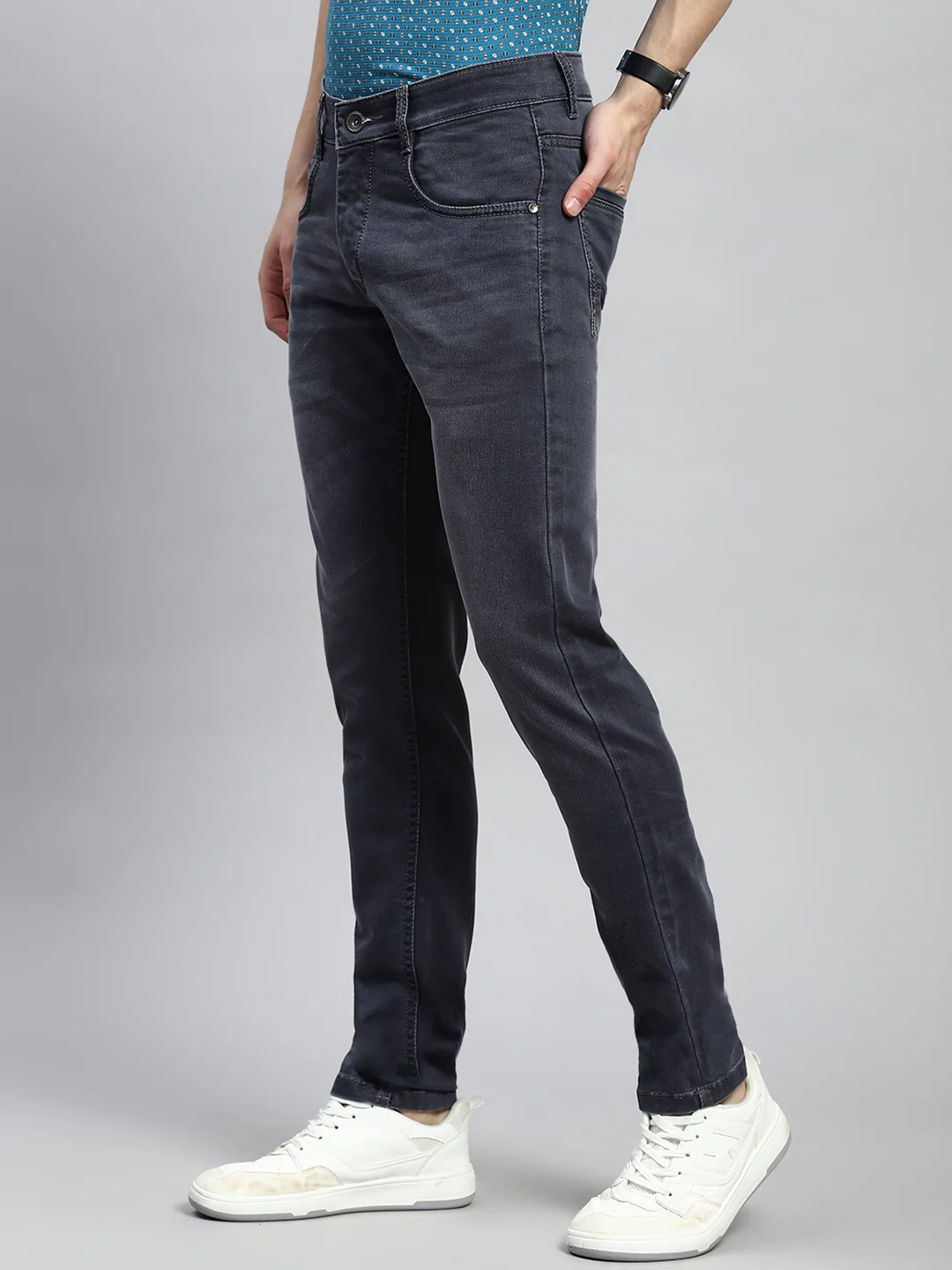 Men Grey Skinny Fit Denim - Image 4