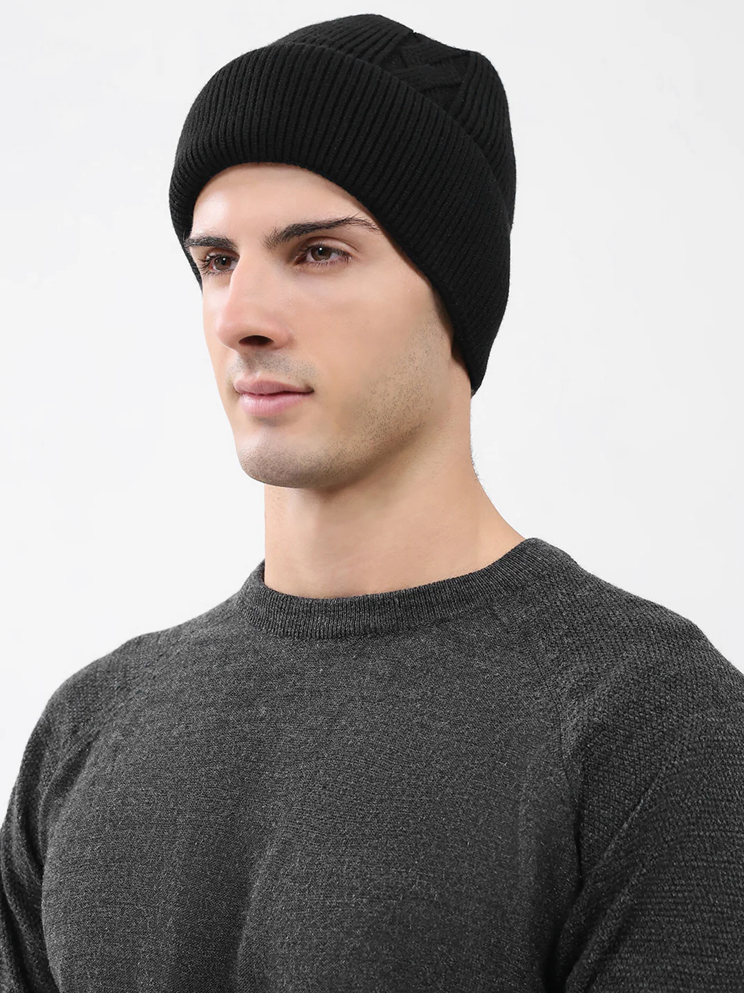 Men Grey Solid Blend Wool Cap - Image 3