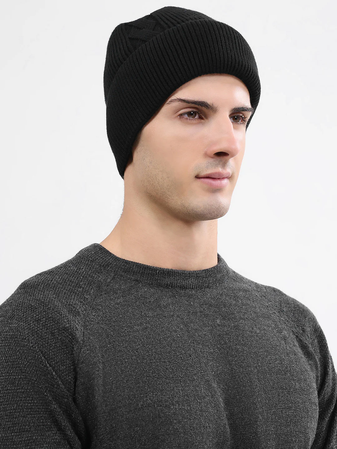 Men Grey Solid Blend Wool Cap - Image 4