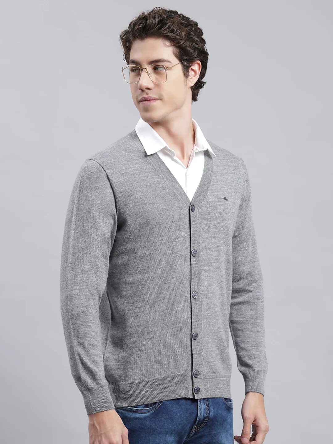 Men Grey Solid Cardigan - Image 3