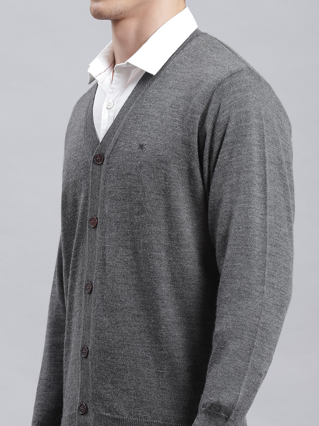 Men Grey Solid Cardigan - Image 6