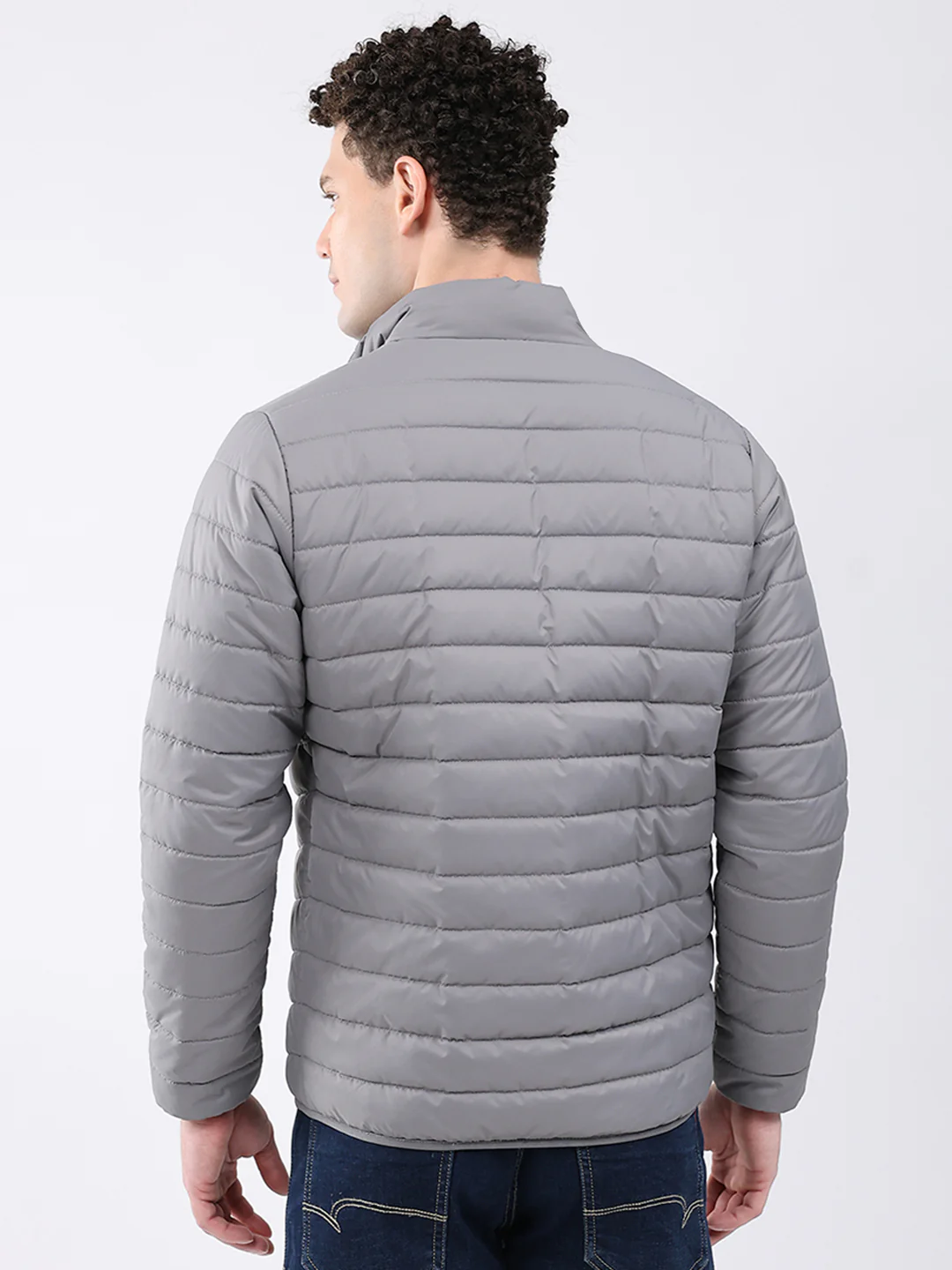 Men Grey Solid Collar Full Sleeve Jacket - Image 5