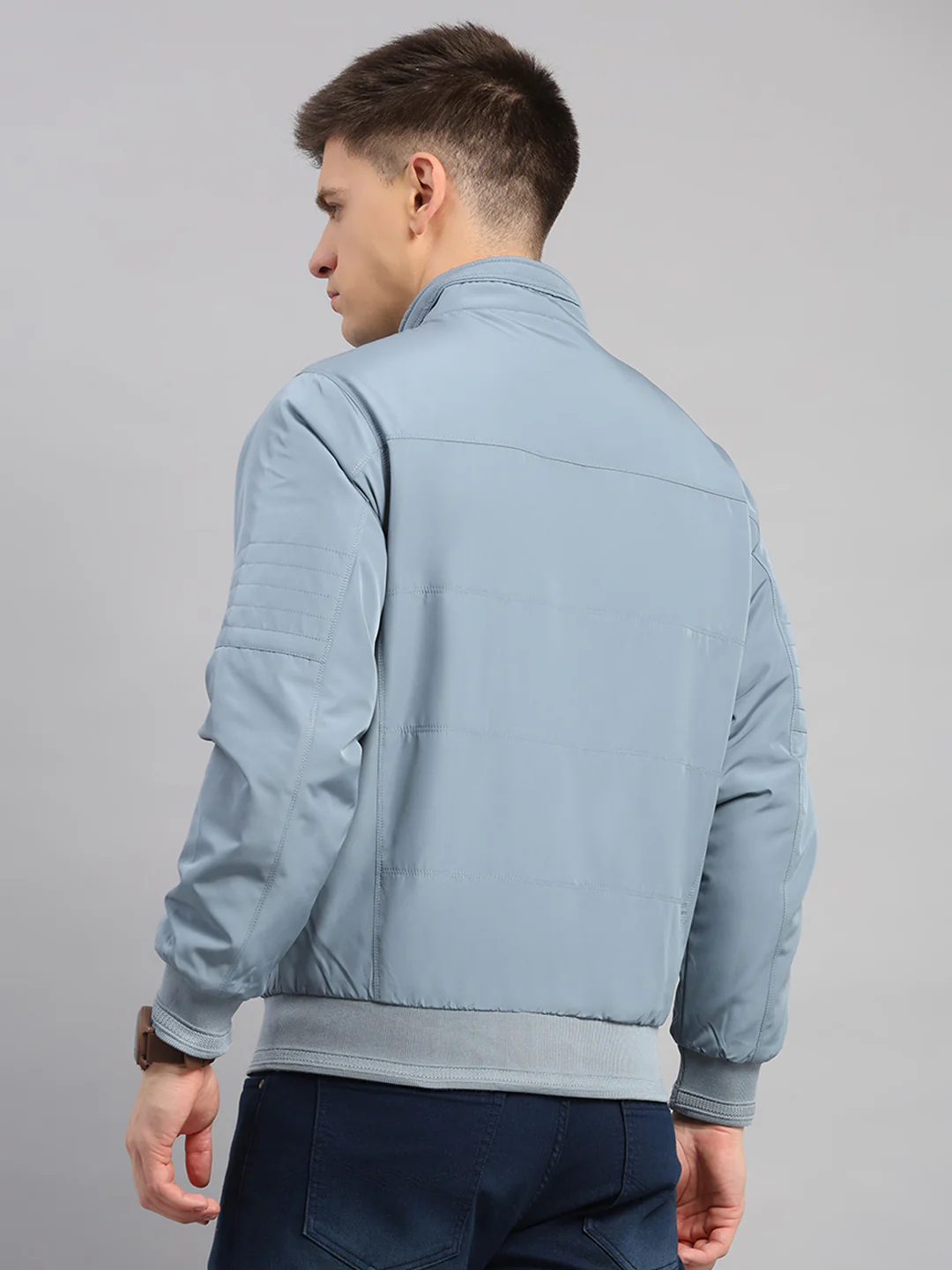 Men Grey Solid Collar Full Sleeve Reversible Jacket - Image 5