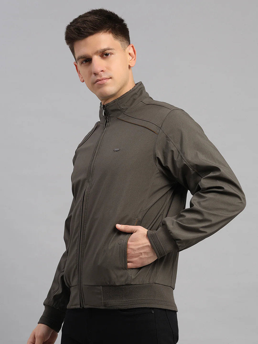 Men Grey Solid Collar Full Sleeve Reversible Jacket - Image 3