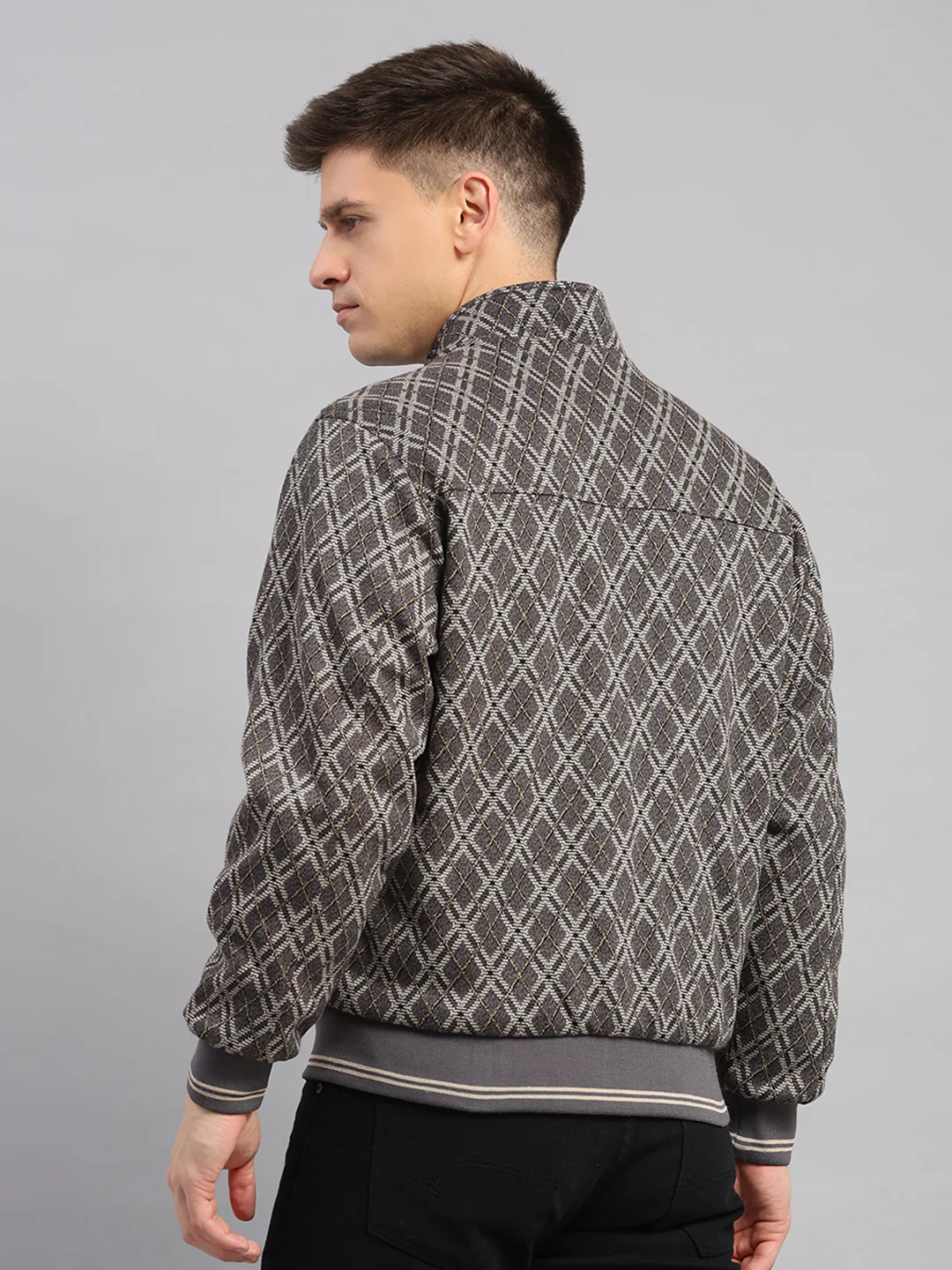 Men Grey Solid Collar Full Sleeve Reversible Jacket - Image 9