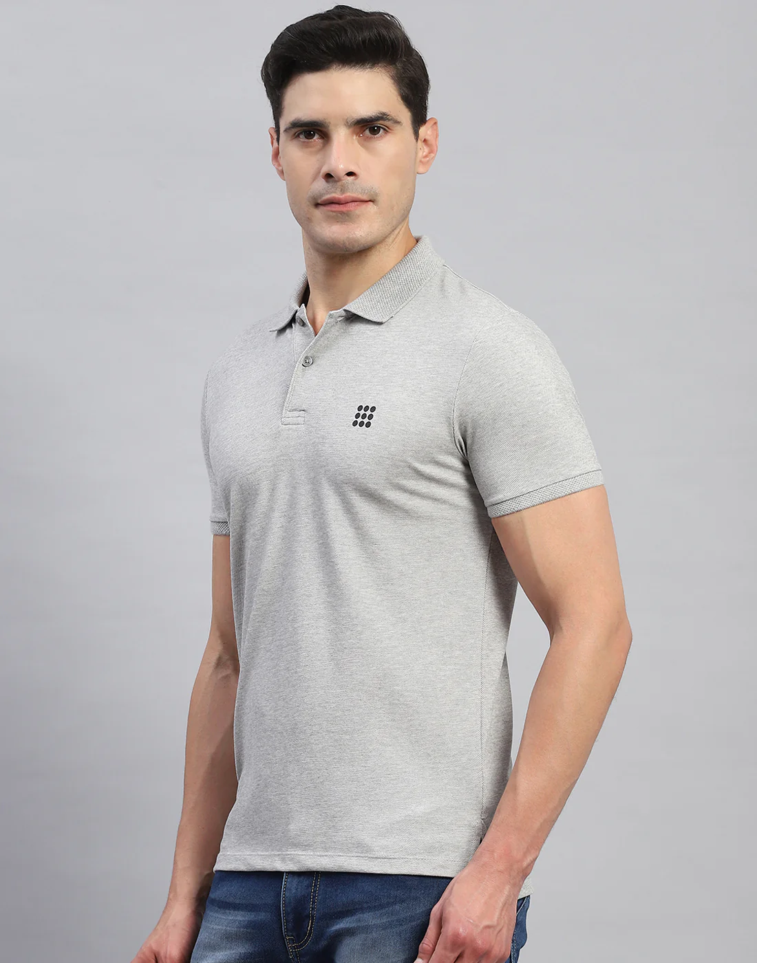 Rock.it Men Grey Solid Collar Half Sleeve T-Shirt - Image 3