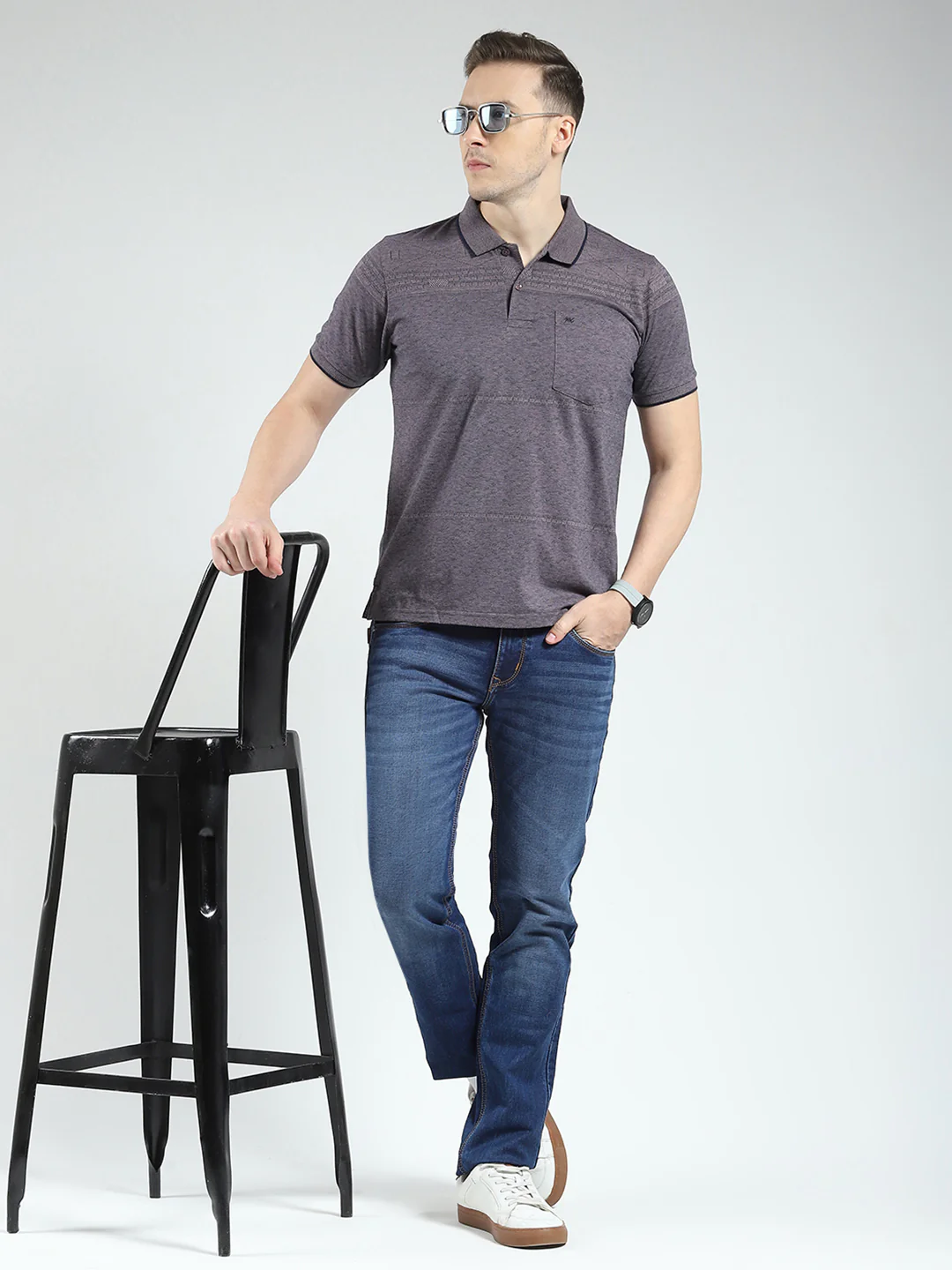 Men Grey Solid Collar Half Sleeve T-Shirt - Image 2