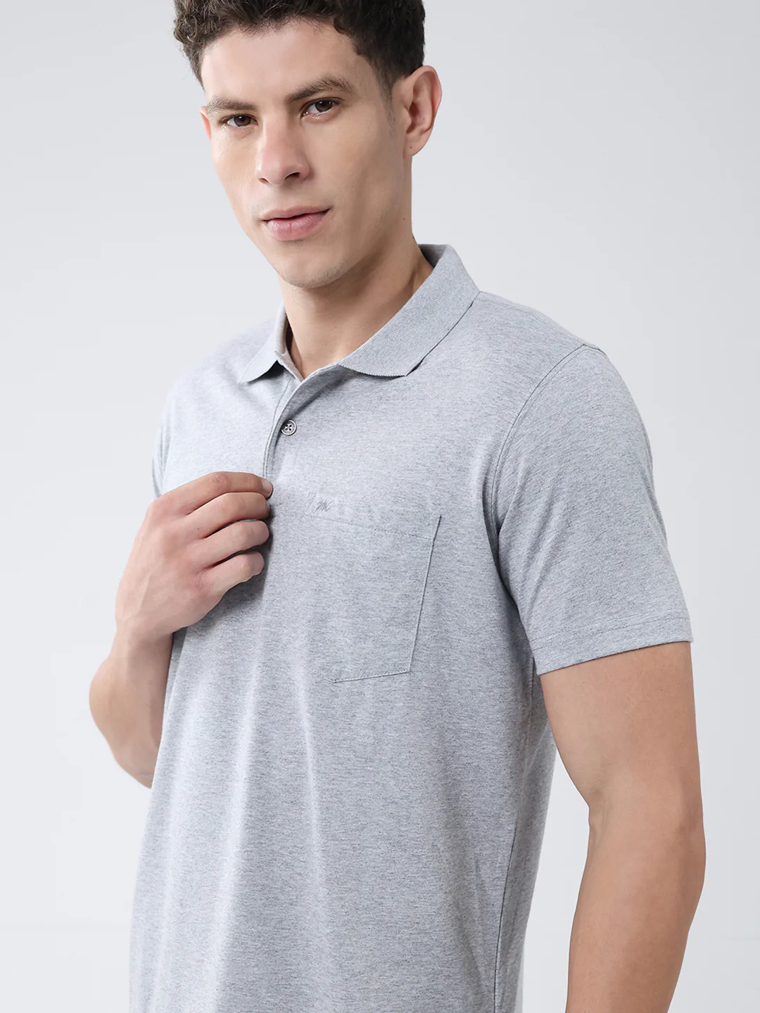 Men Grey Solid Collar Half Sleeve T-Shirt - Image 6