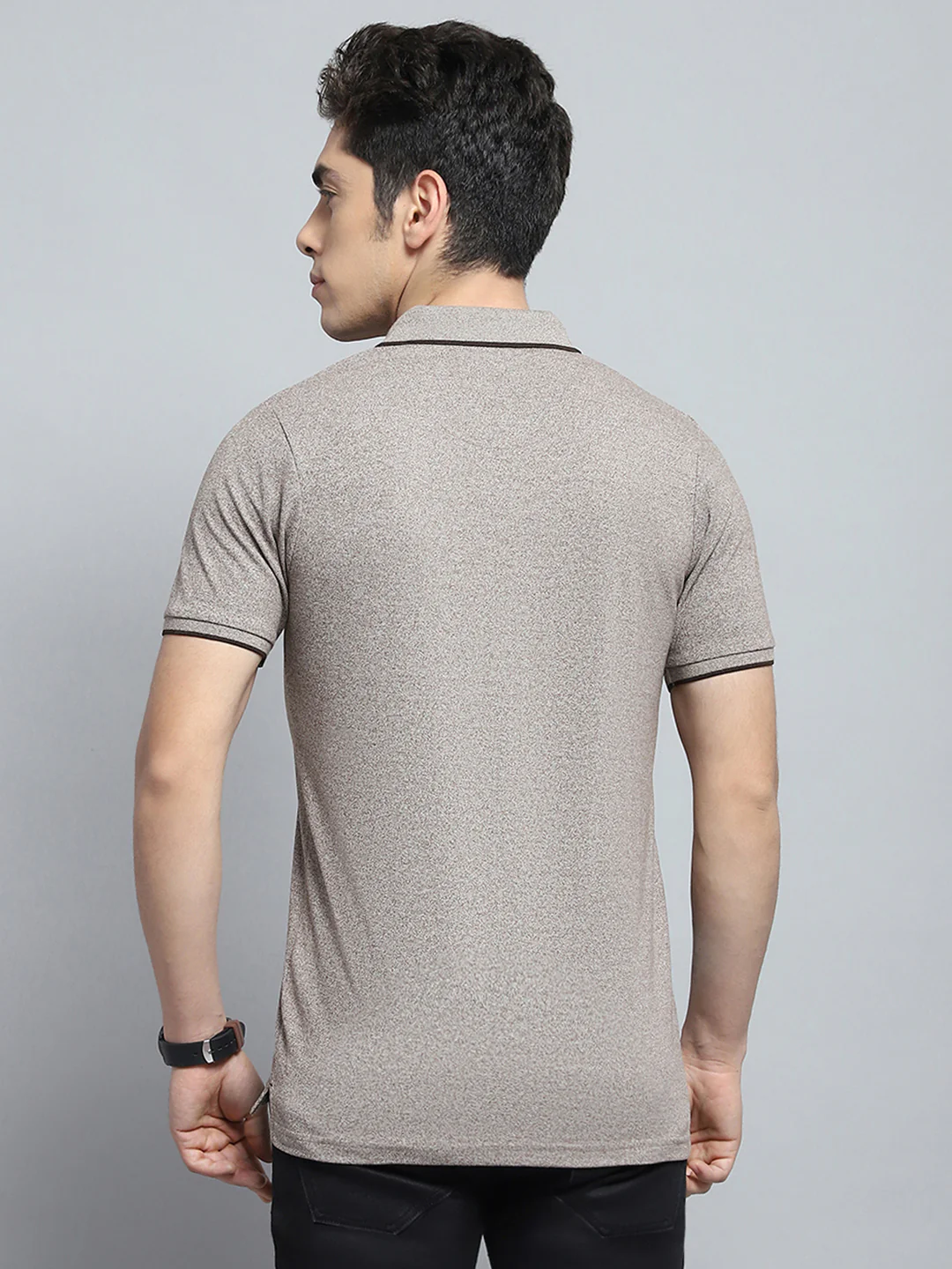 Men Grey Solid Collar Half Sleeve T-Shirt - Image 5