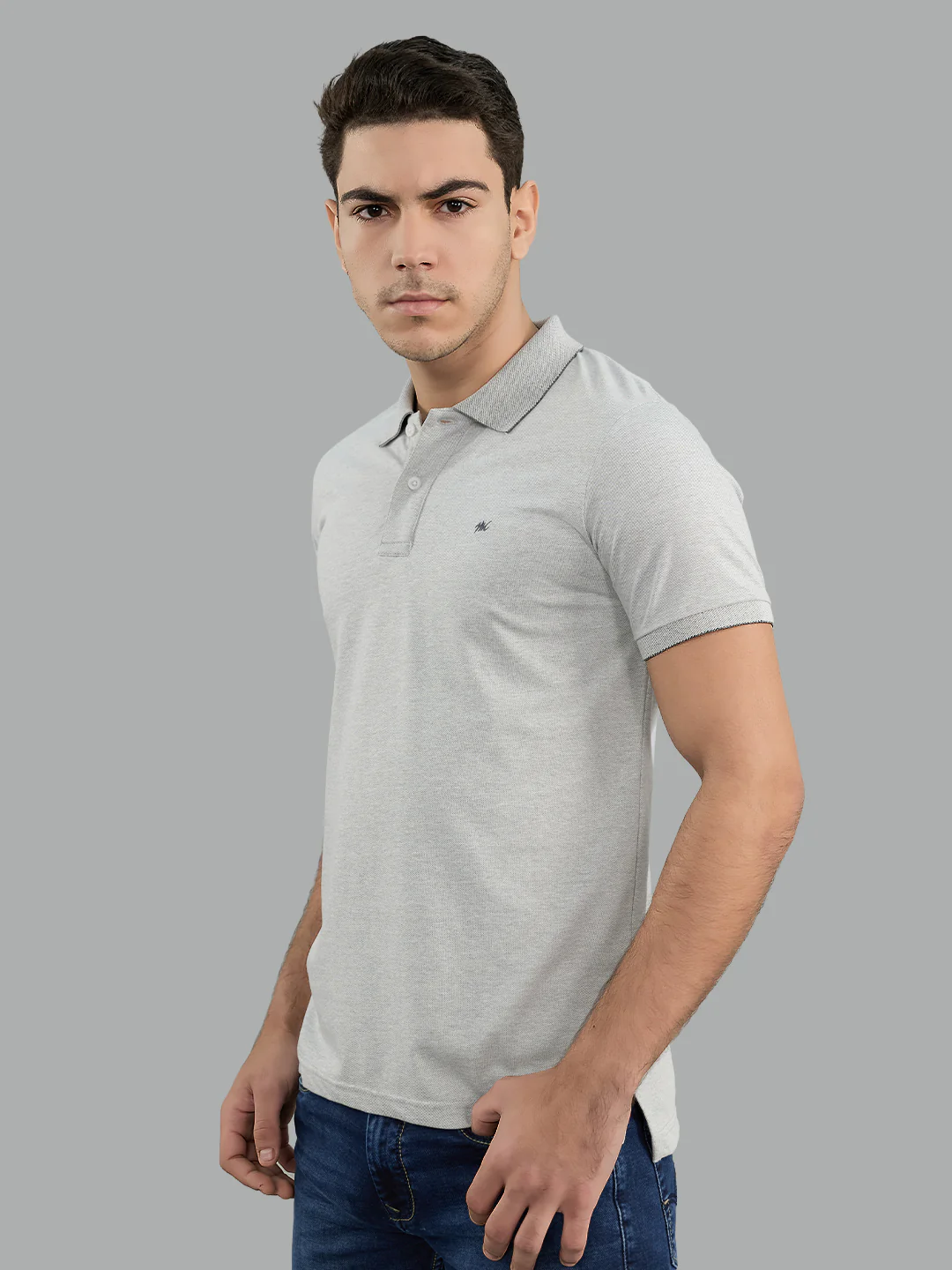Men Grey Solid Collar Half Sleeve T-Shirt - Image 3