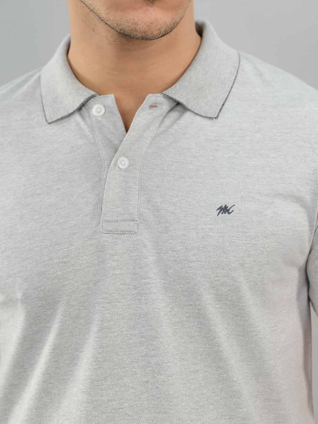 Men Grey Solid Collar Half Sleeve T-Shirt - Image 5