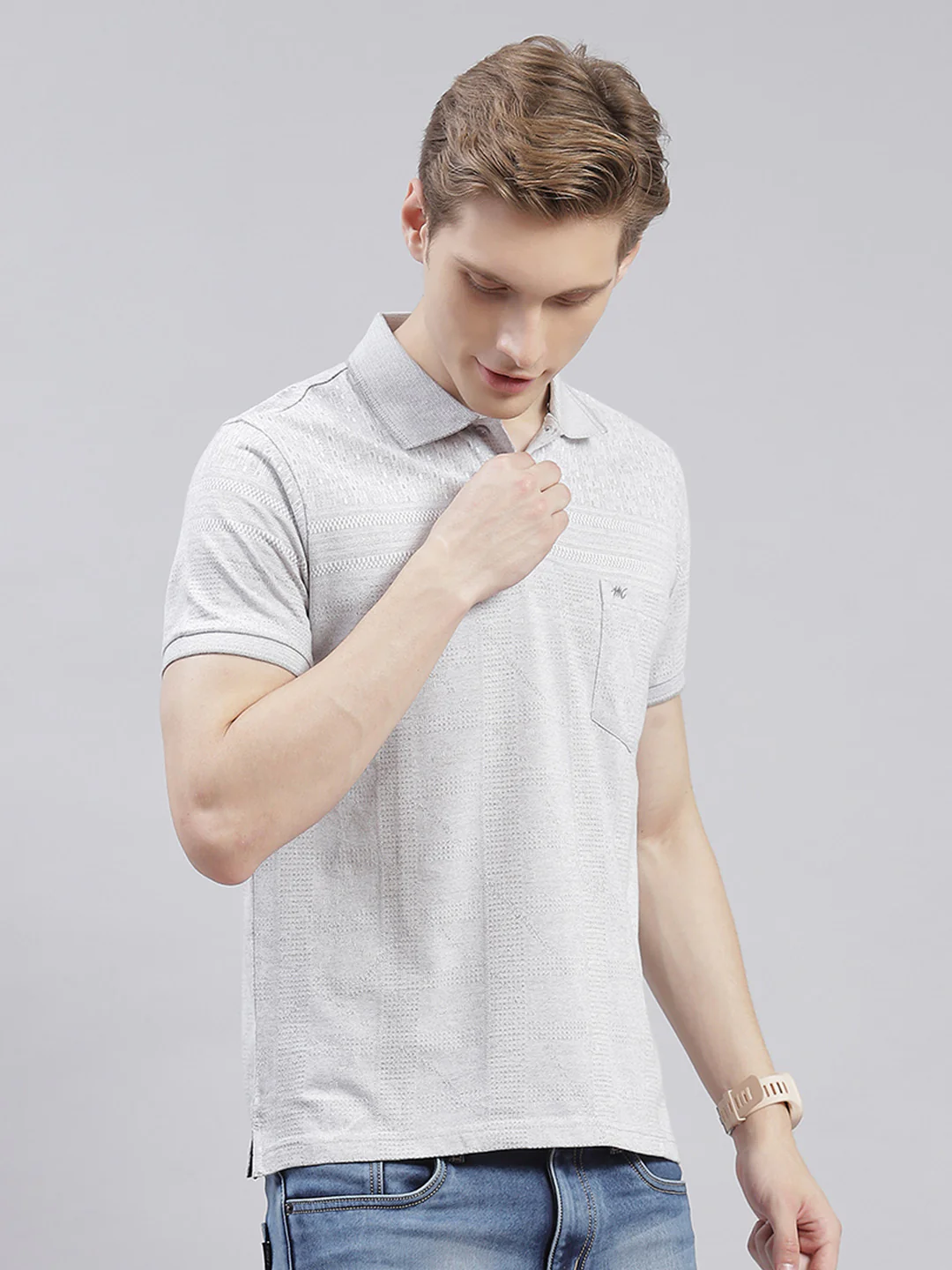 Men Grey Solid Collar Half Sleeve T-Shirts - Image 4