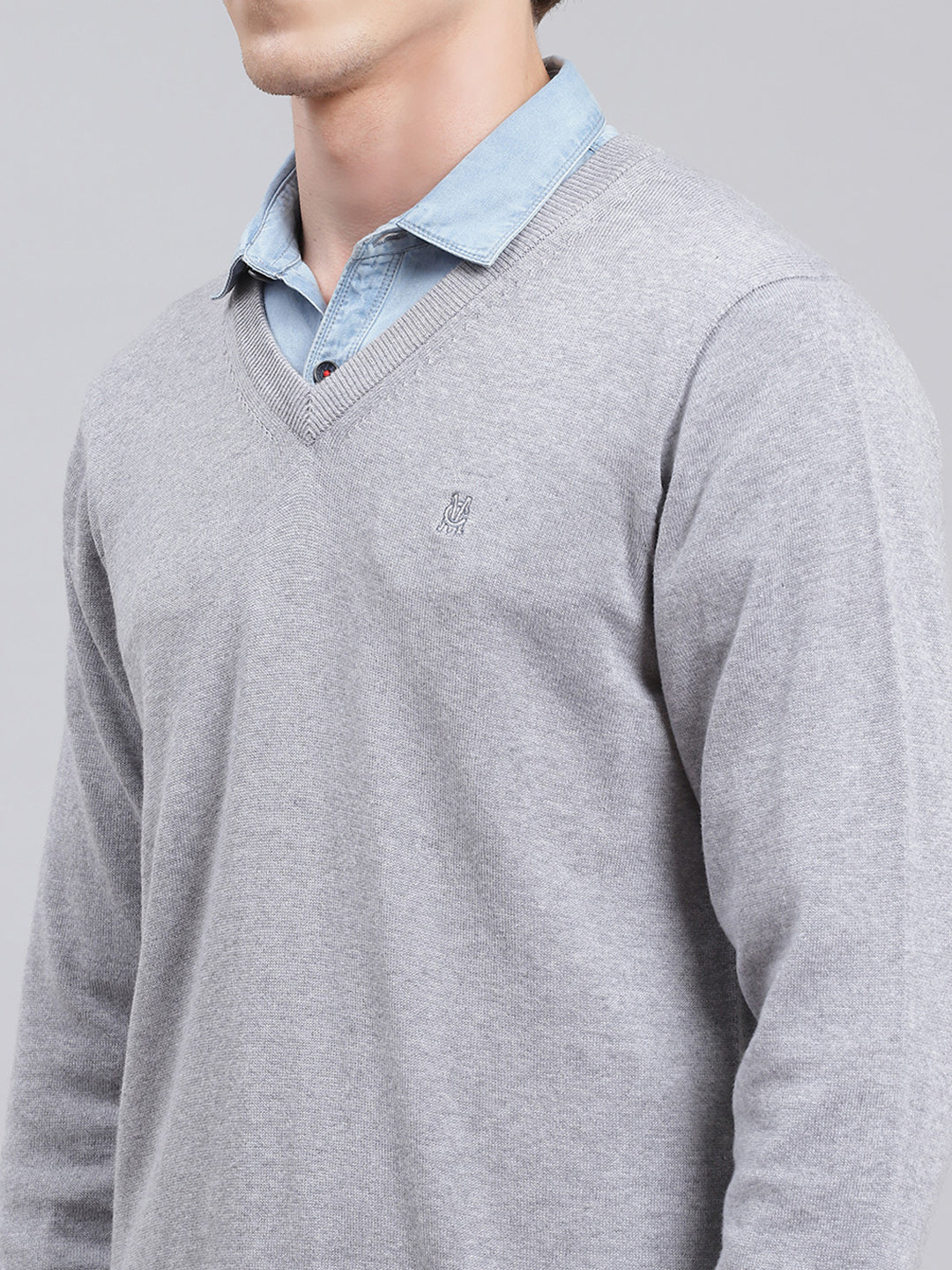 Men Grey Solid Cotton Pullover - Image 6