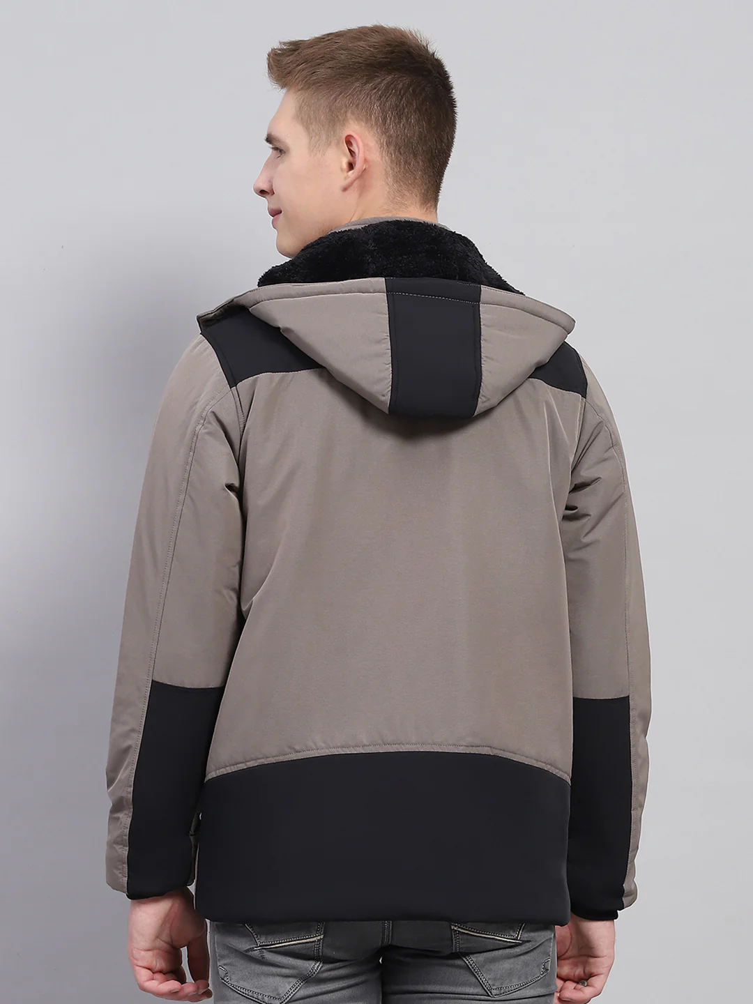 Men Grey Solid Detachable Hood Full Sleeve Jacket - Image 5