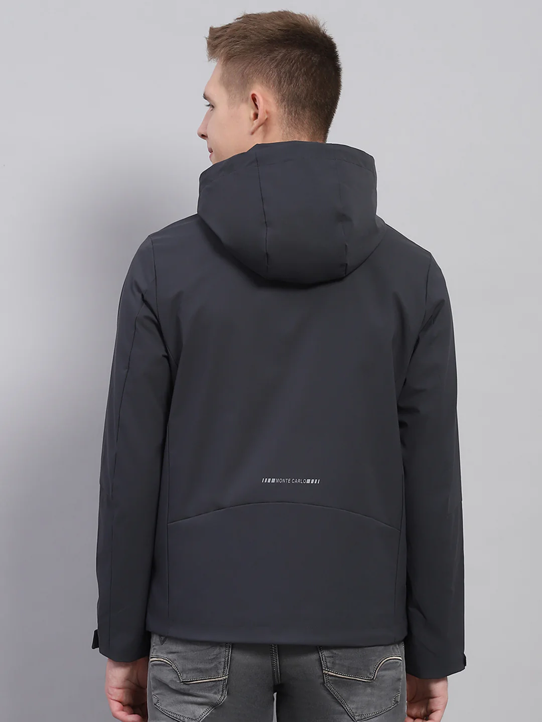 Men Grey Solid Detachable Hood Full Sleeve Jacket - Image 5