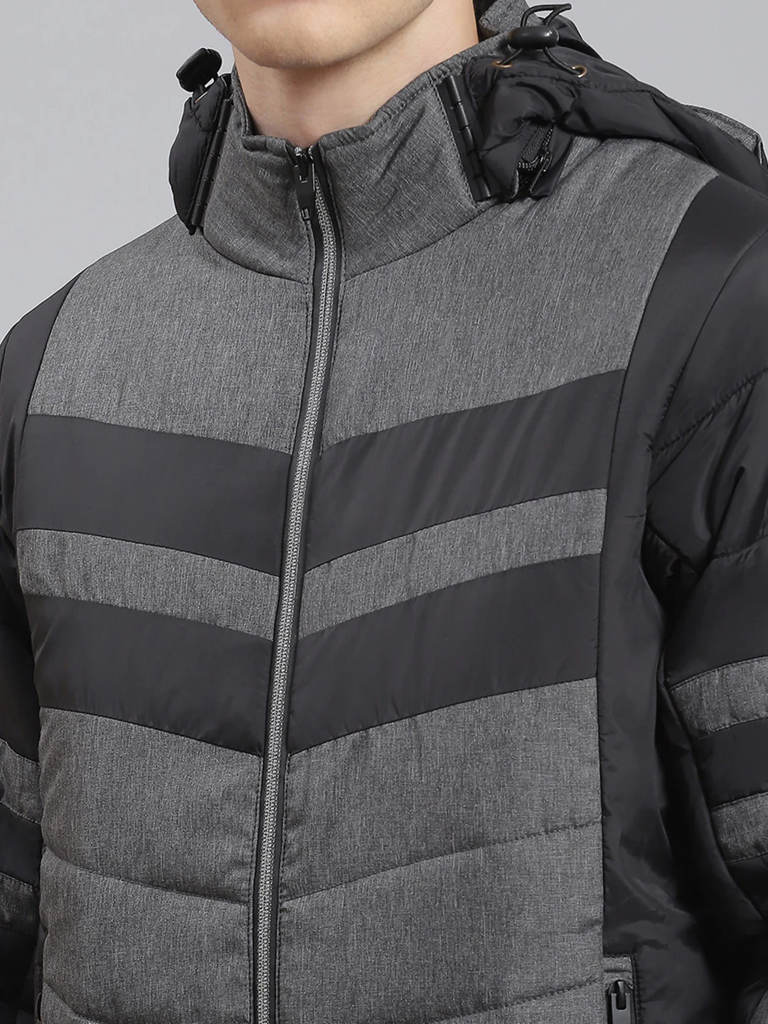 Men Grey Solid Hooded Full Sleeve Jacket - Image 6