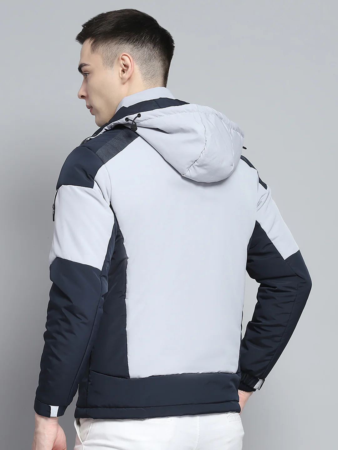 Men Grey Solid Hooded Full Sleeve Jacket - Image 5