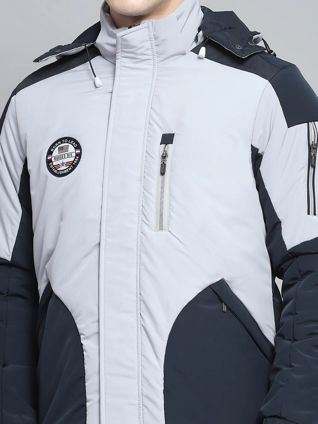 Men Grey Solid Hooded Full Sleeve Jacket - Image 7