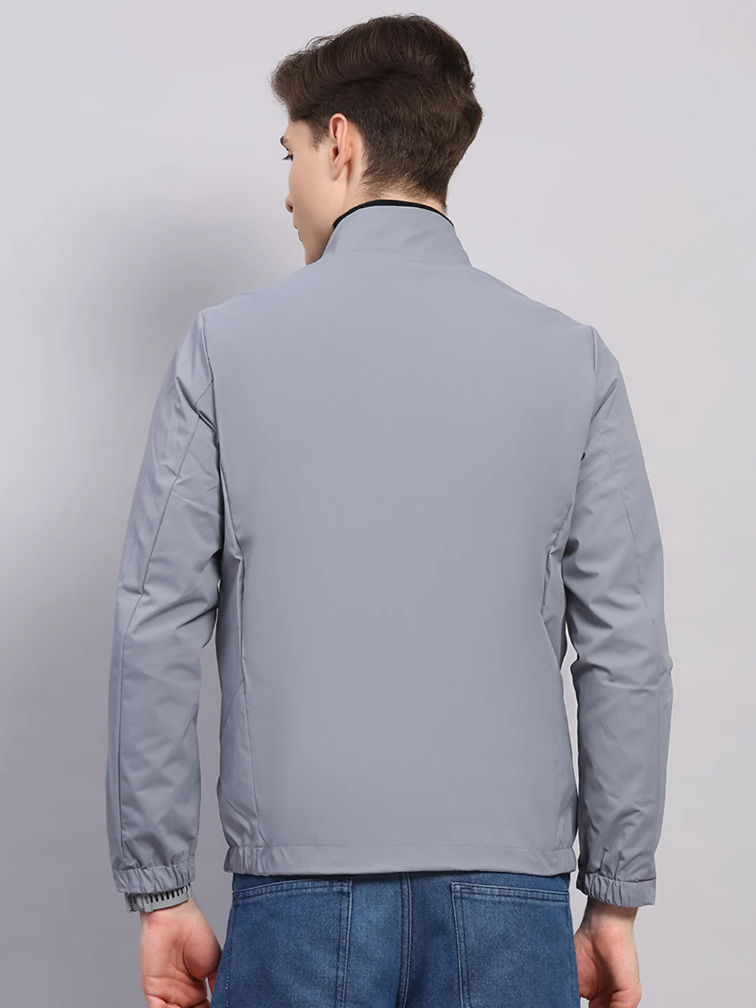 Men Grey Solid Hooded Full Sleeve Jacket - Image 8