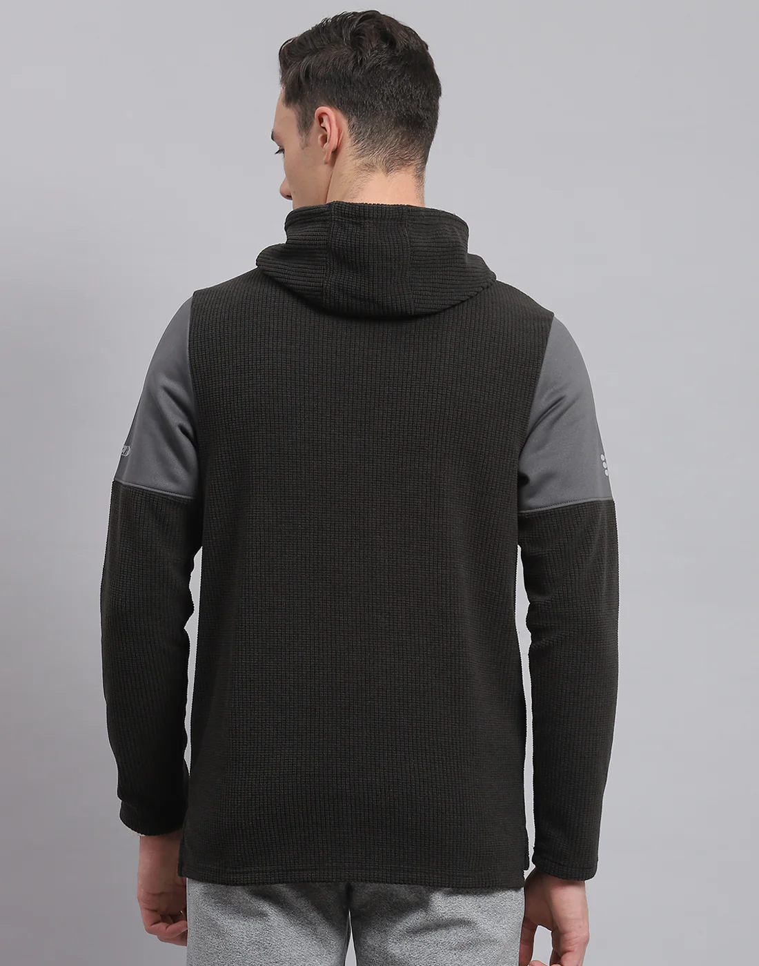 Rock.it Men Grey Solid Hooded Full Sleeve Sweatshirt - Image 5