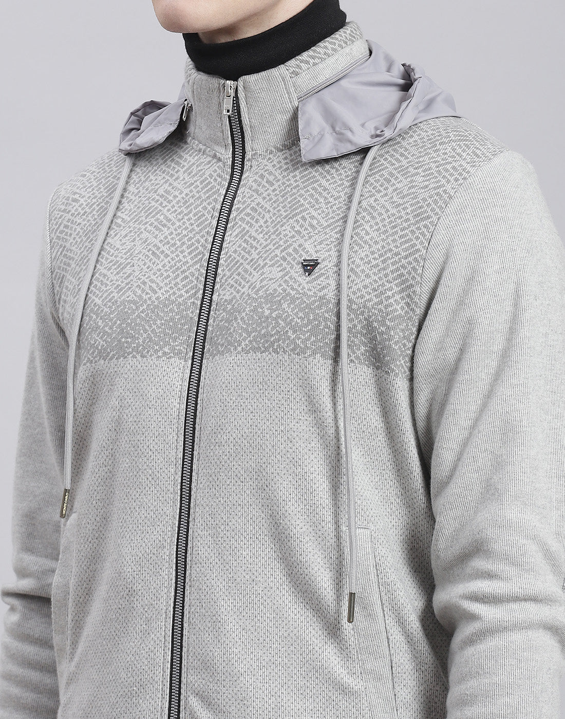 Men Grey Solid Hooded Full Sleeve Sweatshirt - Image 6