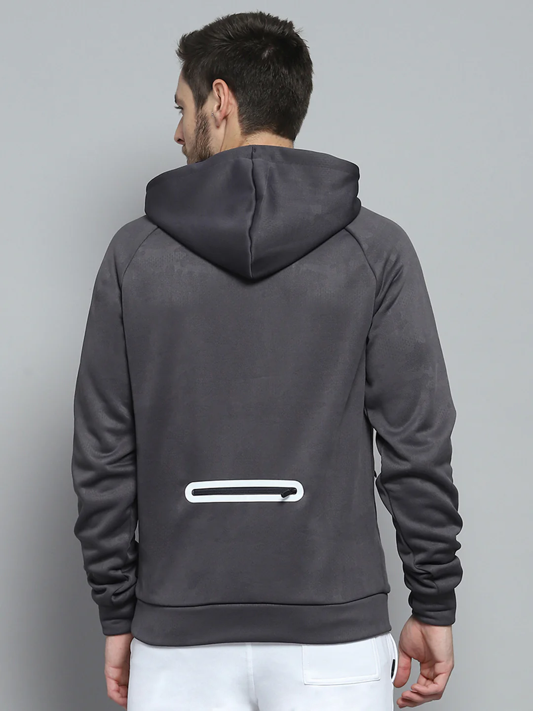 Rock.it Men Grey Solid Hooded Full Sleeve Sweatshirt - Image 5