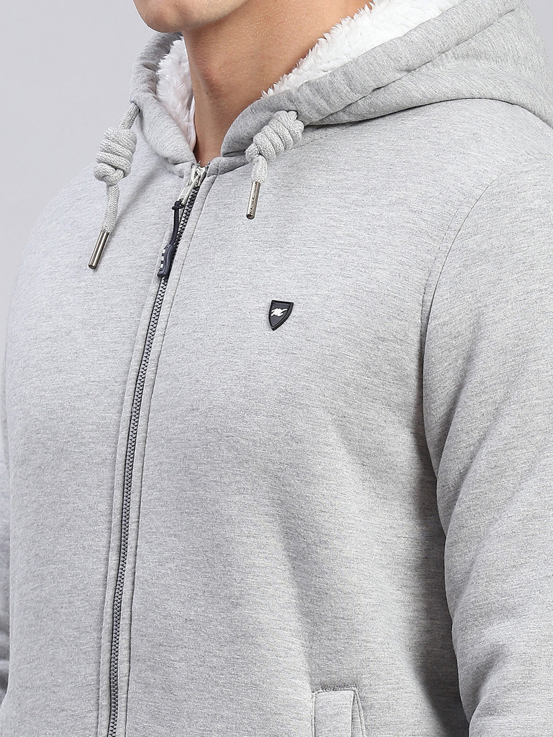 Men Grey Solid Hooded Full Sleeve Tracksuits - Image 6