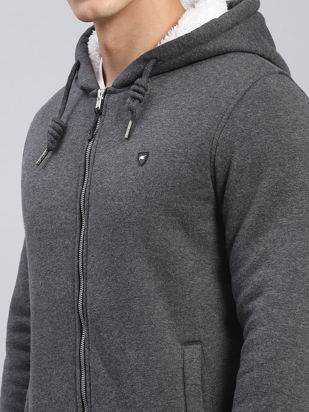 Men Grey Solid Hooded Full Sleeve Tracksuits - Image 6