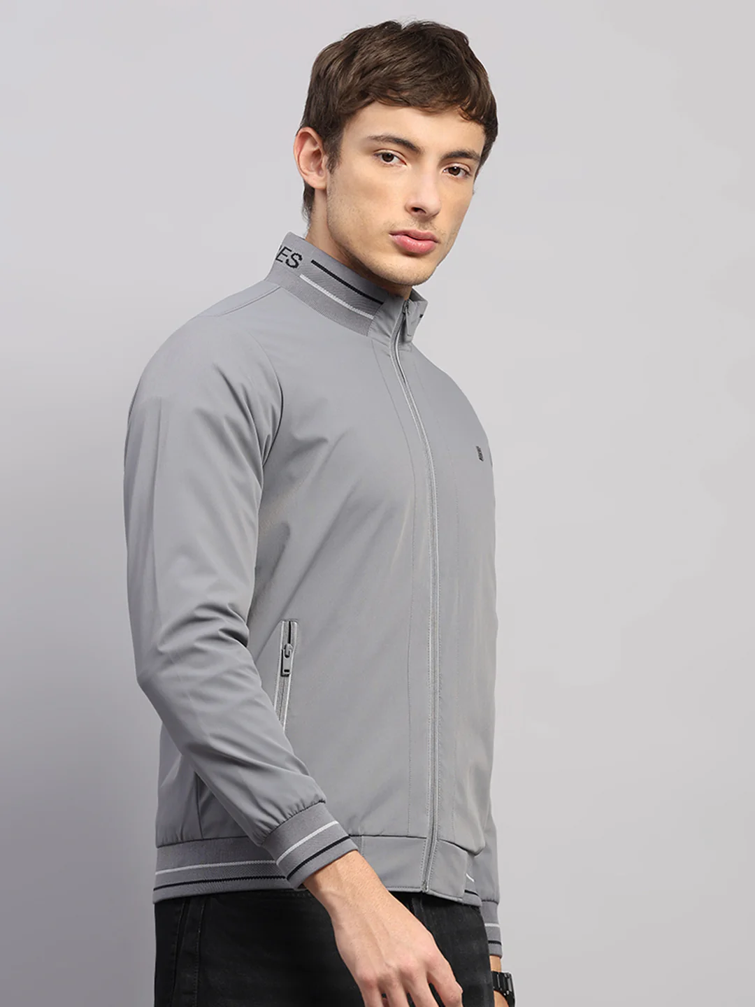 Luxuria Men Grey Solid Mock Neck Full Sleeve Jacket - Image 4