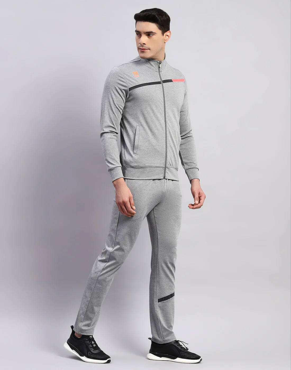 Rock.it Men Grey Solid Mock Neck Full Sleeve Tracksuit - Image 4