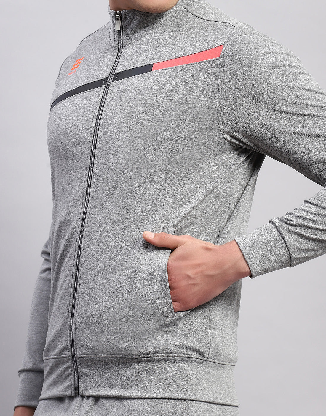 Rock.it Men Grey Solid Mock Neck Full Sleeve Tracksuit - Image 6