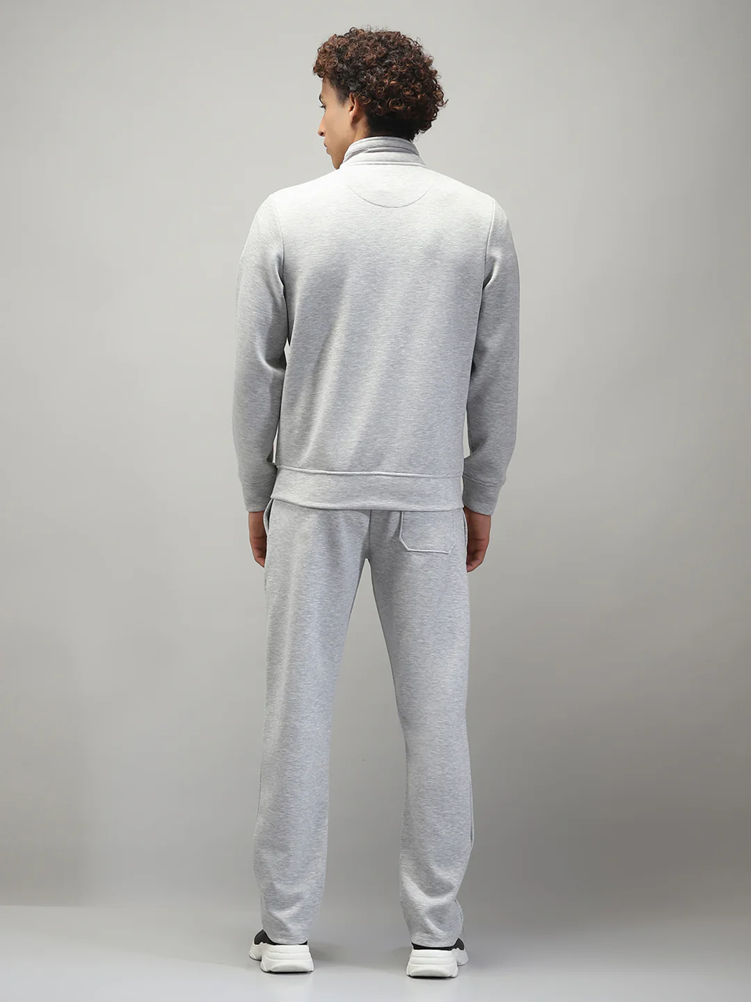 Men Grey Solid Mock Neck Full Sleeve Winter Tracksuit - Image 5