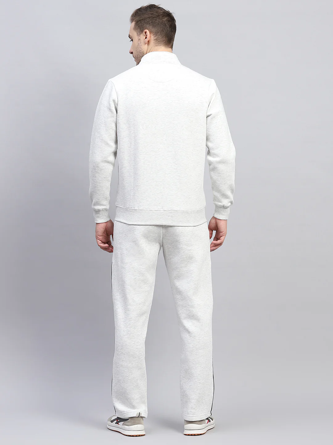 Men Grey Solid Mock Neck Full Sleeve Winter Tracksuit - Image 5