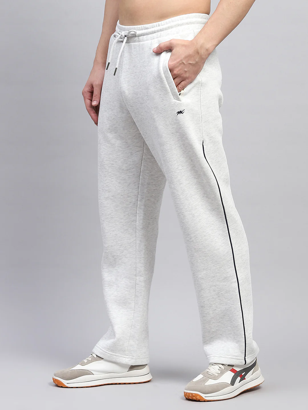 Men Grey Solid Mock Neck Full Sleeve Winter Tracksuit - Image 7