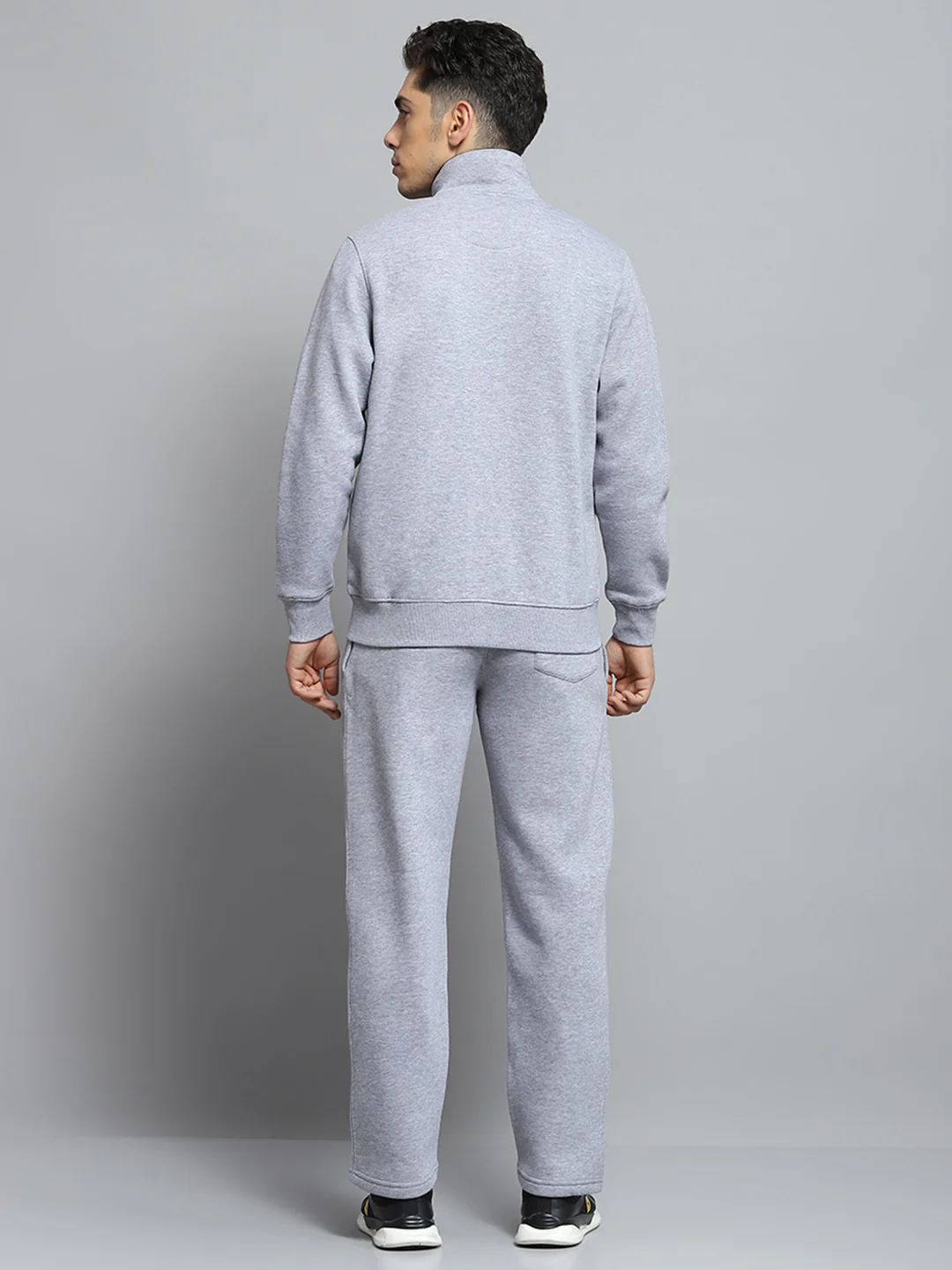 Men Grey Solid Mock Neck Full Sleeve Winter Tracksuit - Image 5