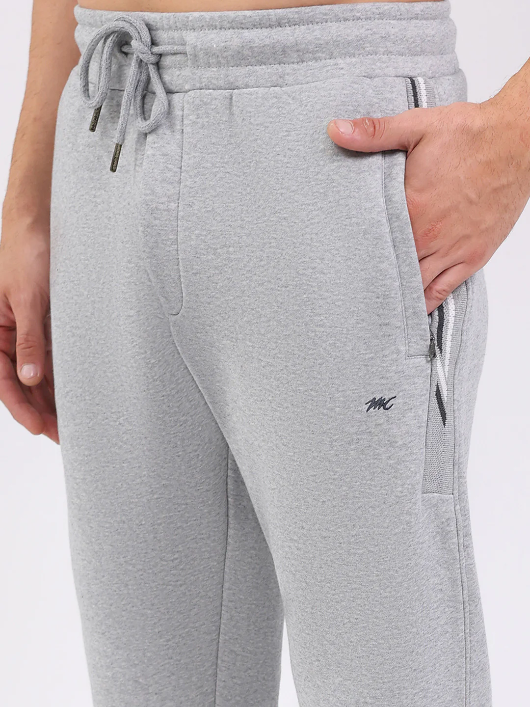 Men Grey Solid Mock Neck Full Sleeve Winter Tracksuit - Image 8