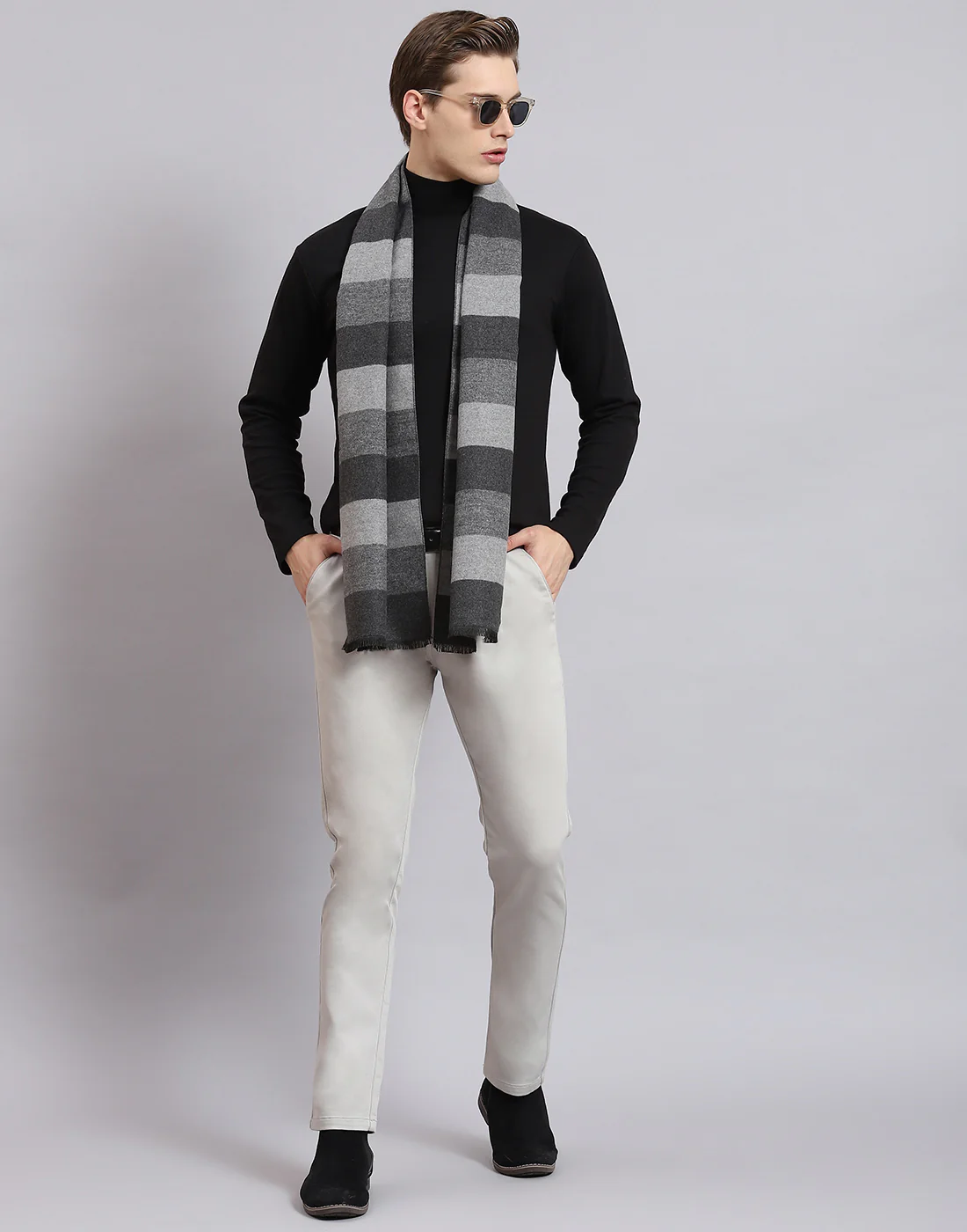 Men Grey Solid Muffler - Image 6