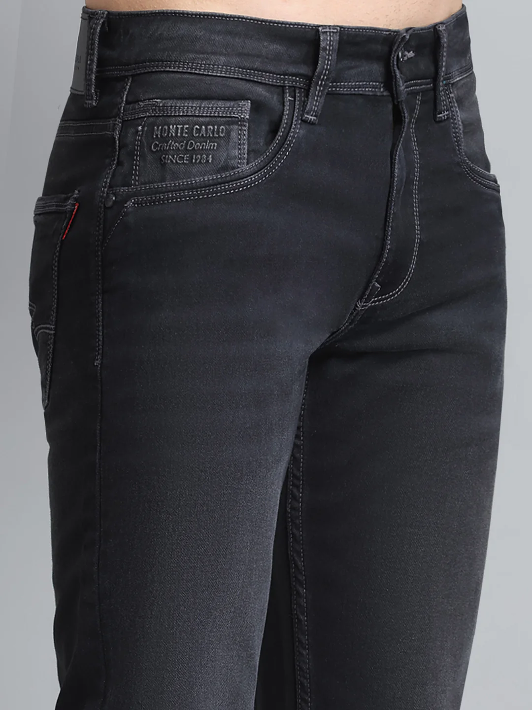 Men Grey Solid Narrow Fit Denim - Image 6