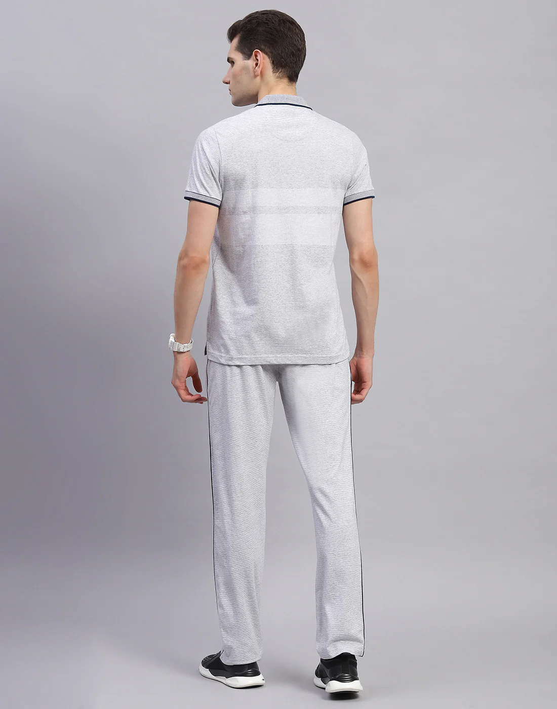 Men Grey Solid Polo Collar Half Sleeve Lower Set - Image 5