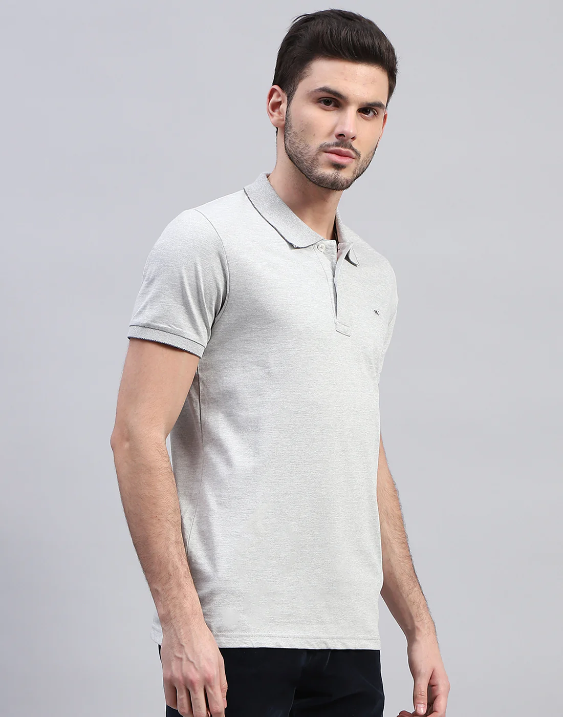 Men Grey Solid Polo Collar Half Sleeve T-Shirt - Image 4