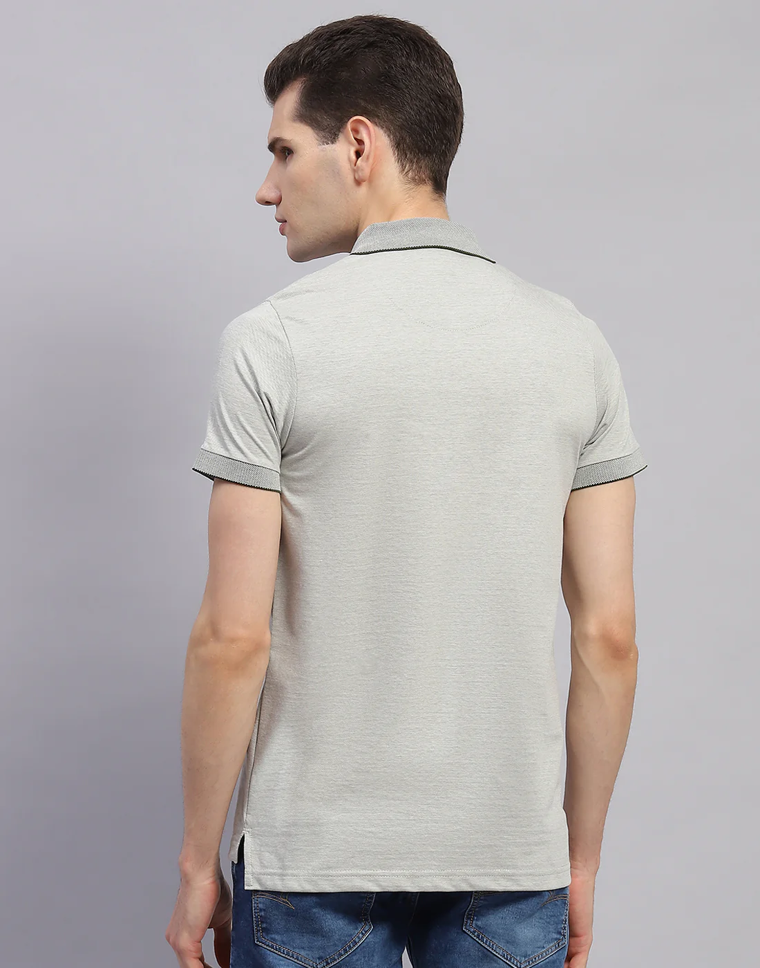 Men Grey Solid Polo Collar Half Sleeve T-Shirt - Image 5